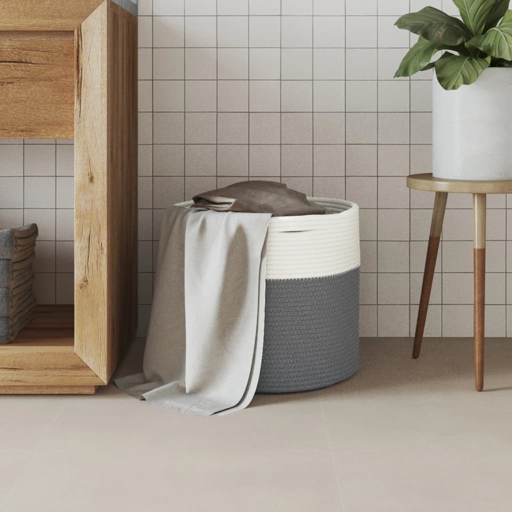 Cesto de arrumação ø40x35 cm algodão cinzento e branco
