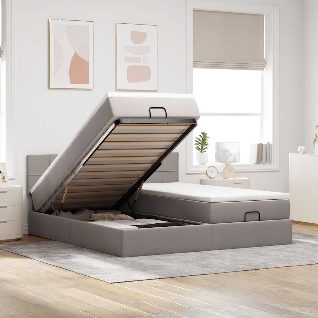 Estrutura de cama otomana com colchões tecido cinzento
