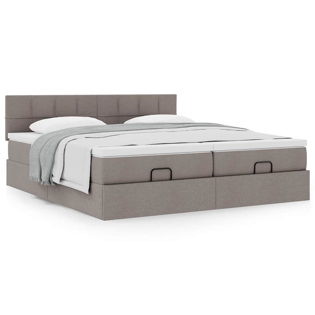 Estrutura de cama otomana com colchões tecido cinzento