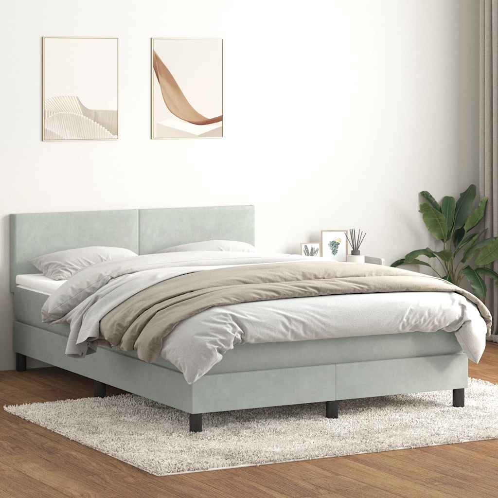 Cama box spring c/ colchão e LED 160x210 cm veludo cinzento-claro