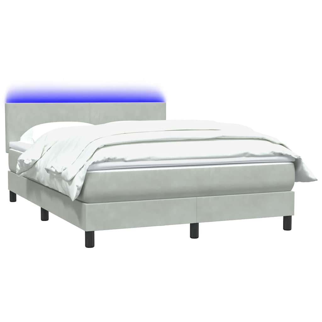 Cama box spring c/ colchão e LED 160x210 cm veludo cinzento-claro