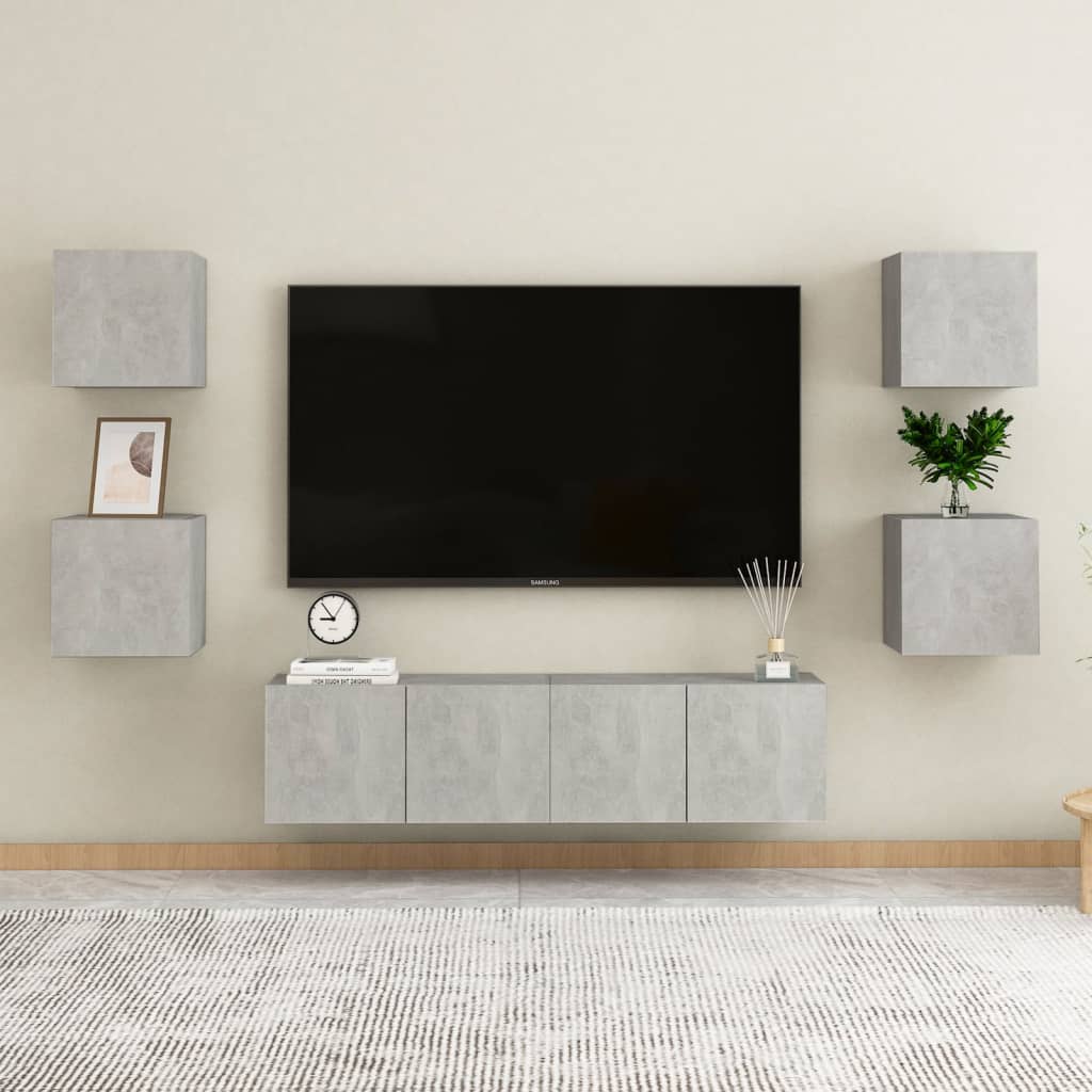 6 Pcs conjunto de móveis de TV contraplacado cinzento cimento