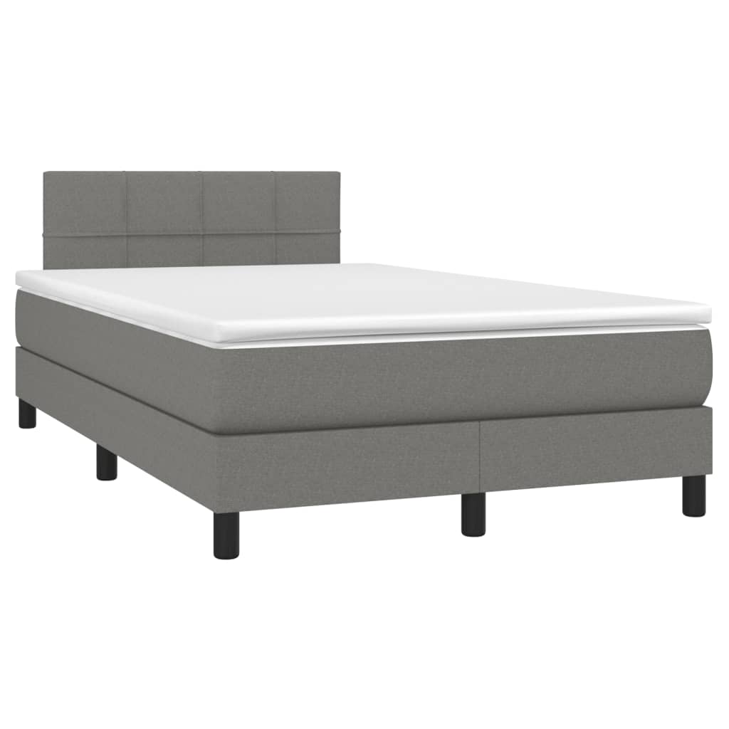 Cama box spring c/ colchão e LED 120x200 cm tecido cinza-escuro
