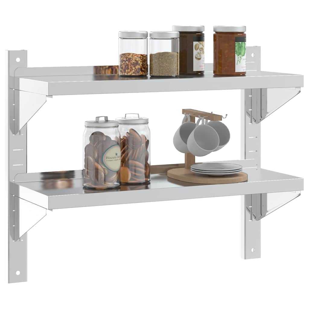 Estante parede 2 prateleiras 75x23,5x60 cm aço inoxidável prata