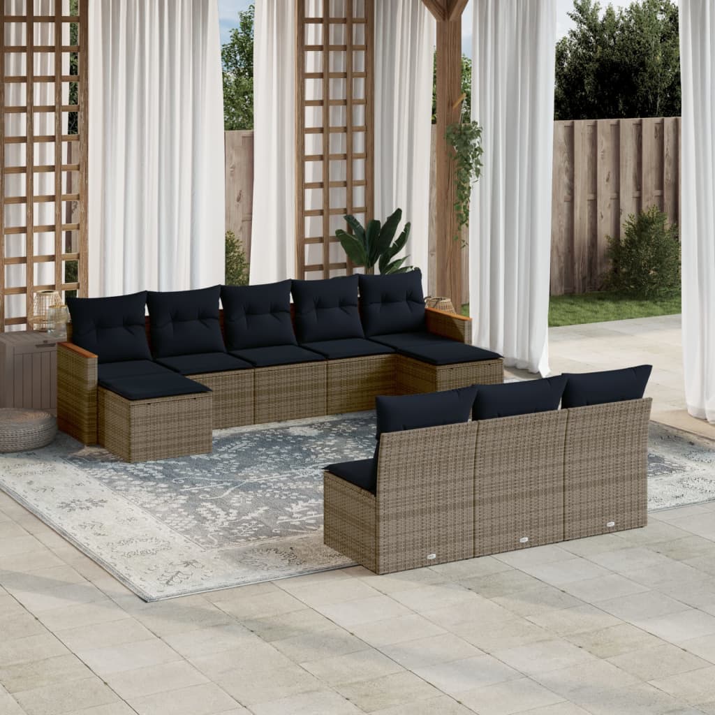 Conjunto de sofá de jardim com 10 peças e almofadas em rattan sintético cinza