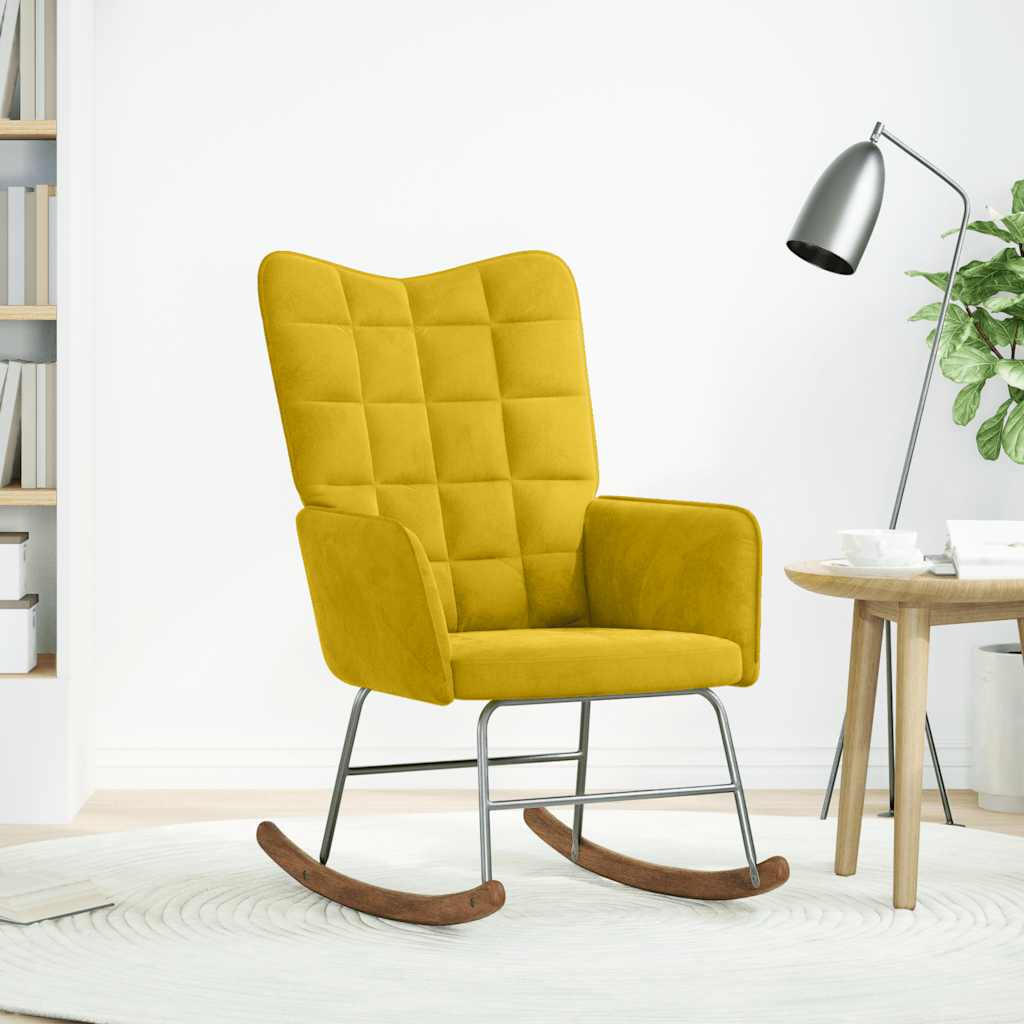 Cadeira de baloiço veludo amarelo