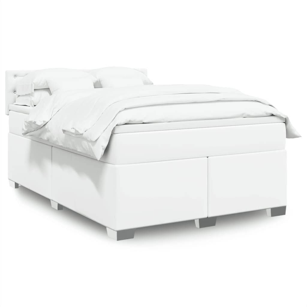 Cama com molas/colchão 140x200 cm couro artificial branco