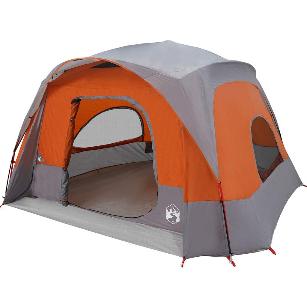 Tenda familiar estilo cabana 6 pessoas imperm. cinza/laranja