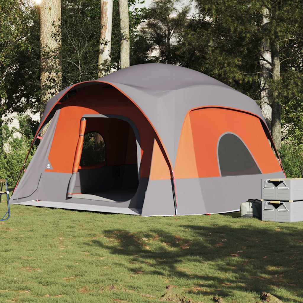 Tenda familiar estilo cabana 6 pessoas imperm. cinza/laranja