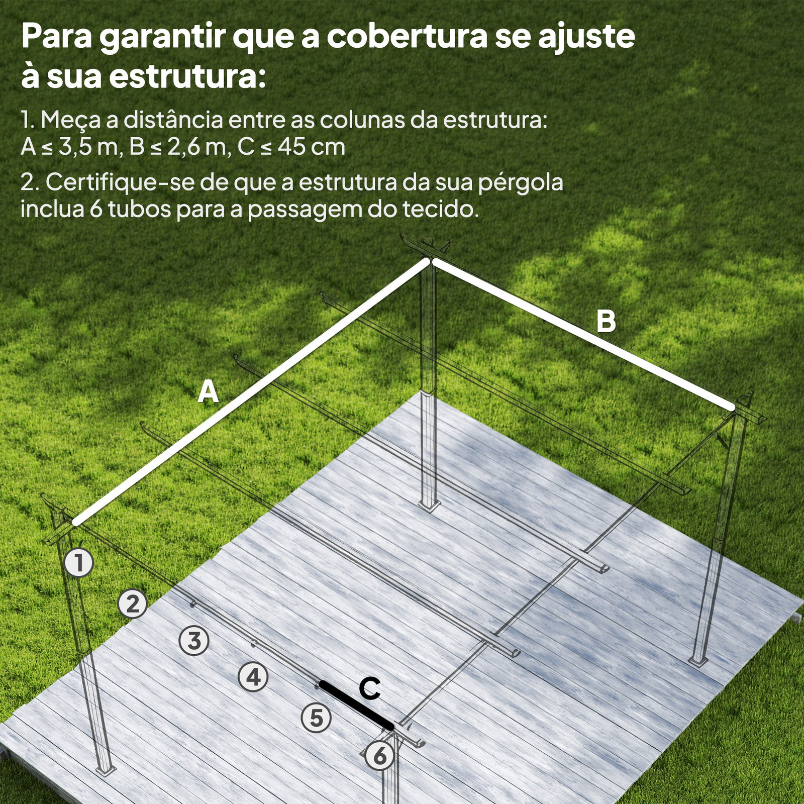 Cobertura para pérgola 3,5x2,5 m teto de substituição retrátil para pérgola com 10 orifícios de drenagem café