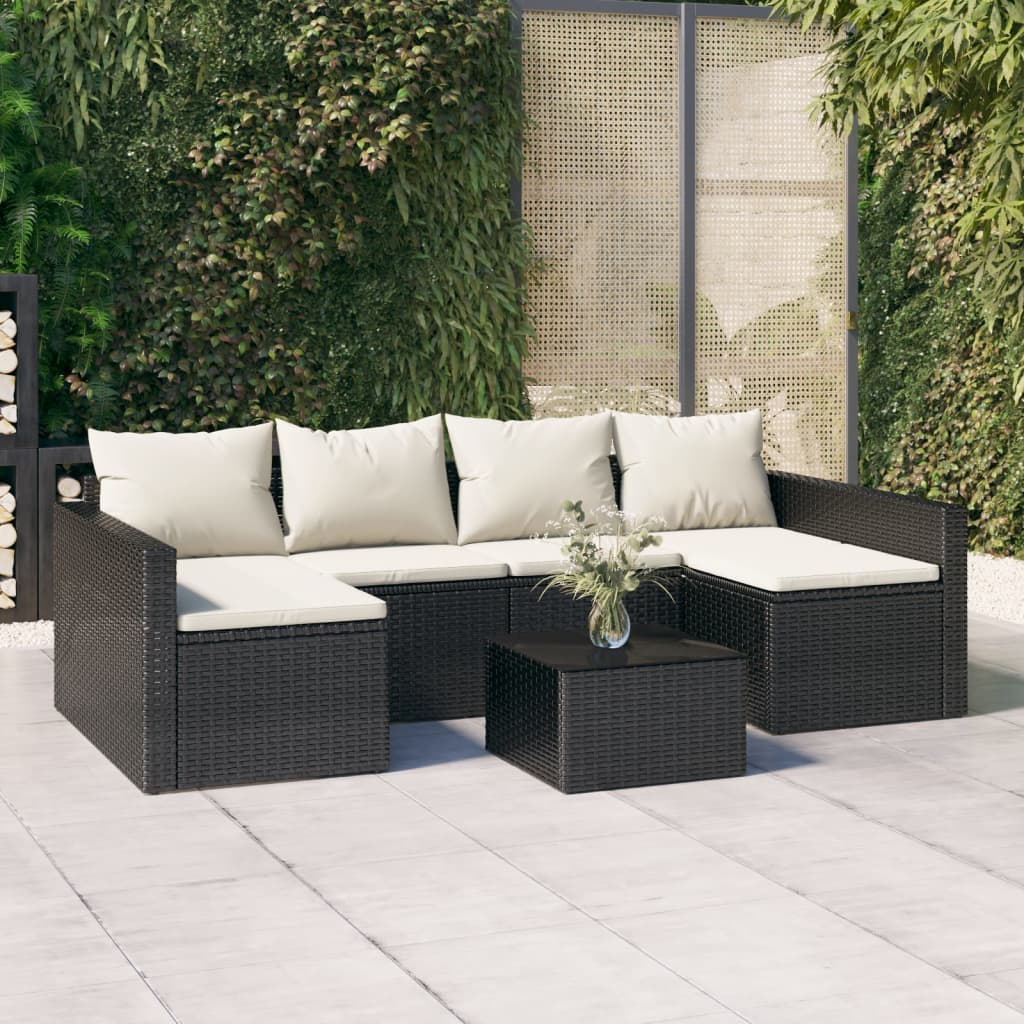 2 Pcs conjunto lounge de jardim c/ almofadões vime PE preto