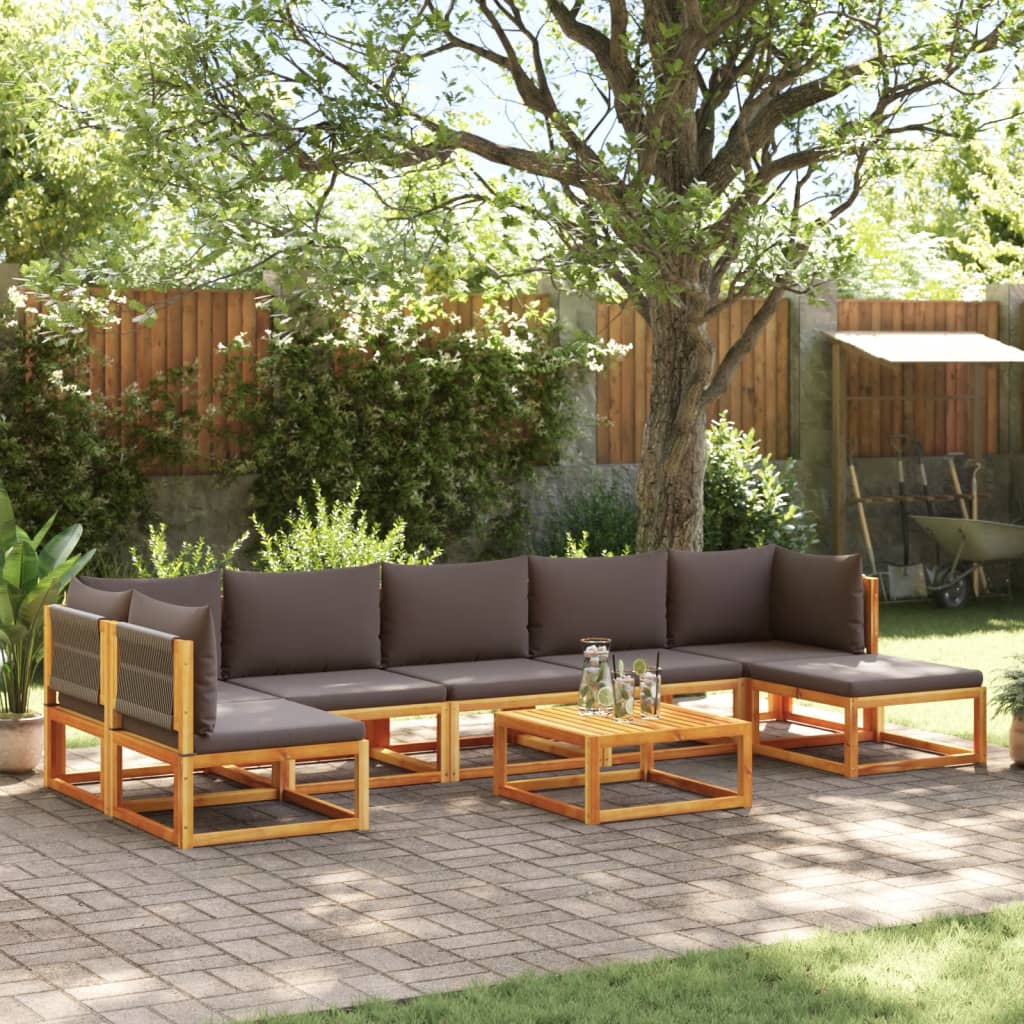 Conjunto de sofás de jardim de 8 peças com almofadas de madeira de acácia e corda