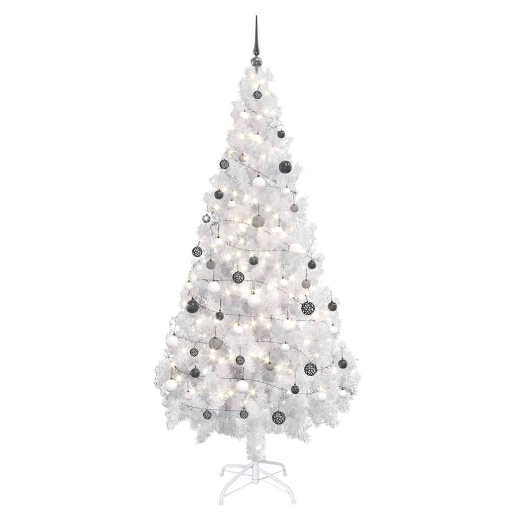 Árvore natal artificial pré-iluminada c/ bolas PVC branco