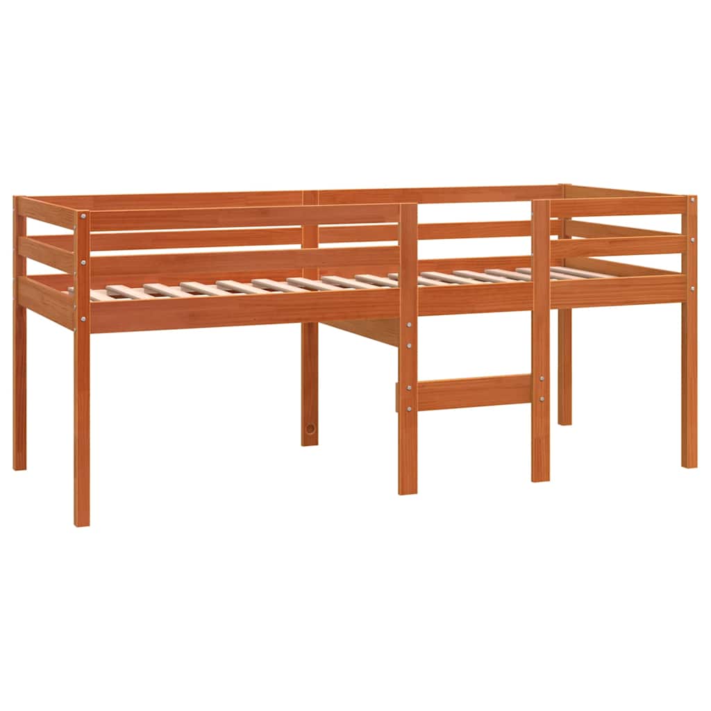 Cama alta 90x200 cm madeira de pinho maciça castanho cera