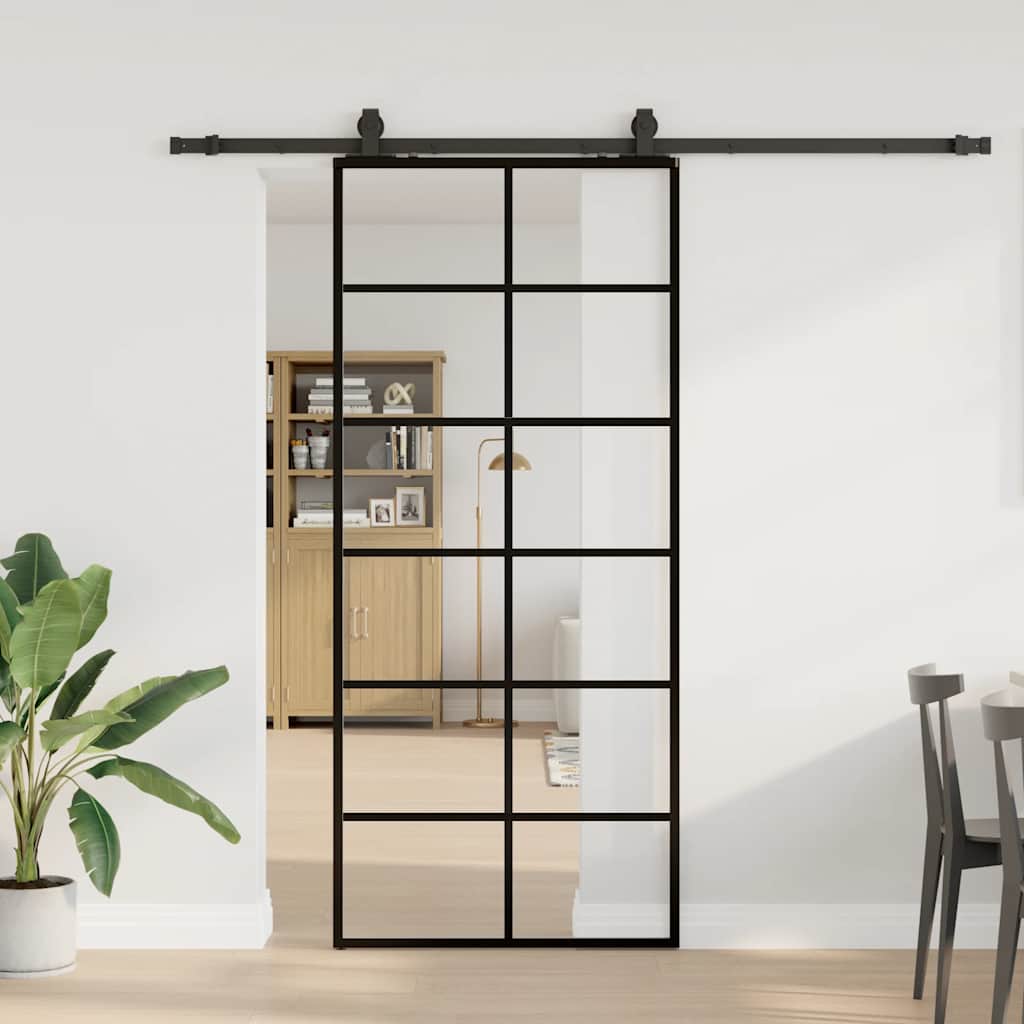 Porta deslizante c/ conj. ferragens 90x205cm vidro esg preto
