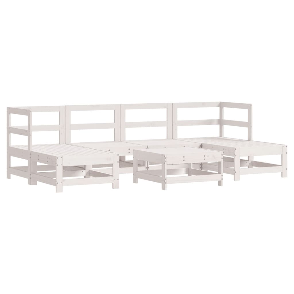7Pcs conjunto lounge jardim c/ almofadões madeira maciça branco