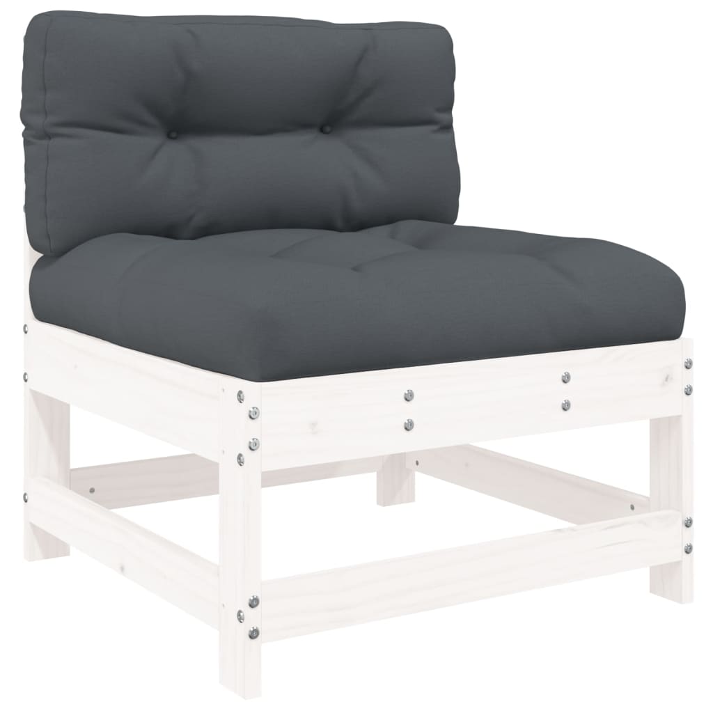 7Pcs conjunto lounge jardim c/ almofadões madeira maciça branco