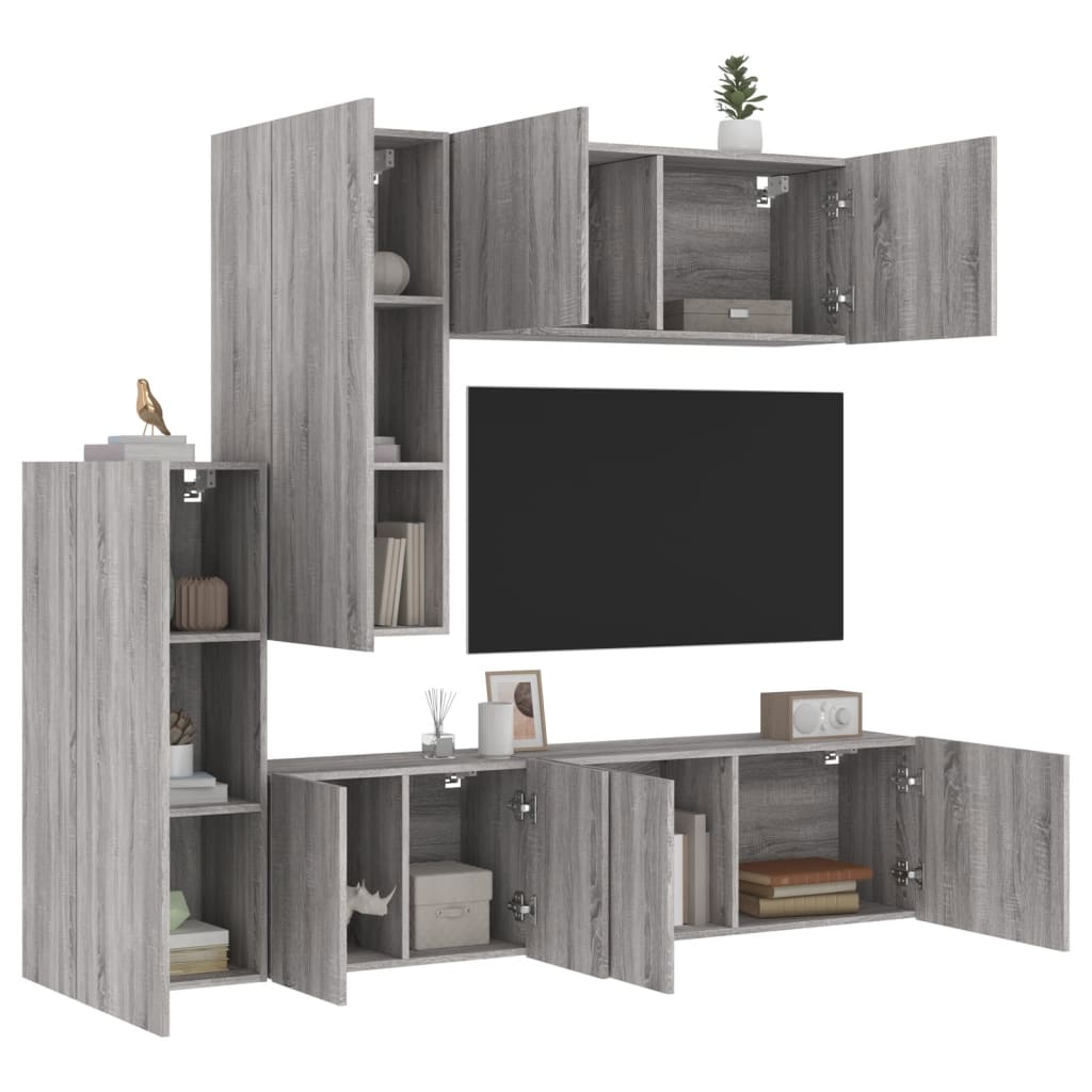 5 Pcs móveis de parede p/ TV derivados de madeira cinza sonoma