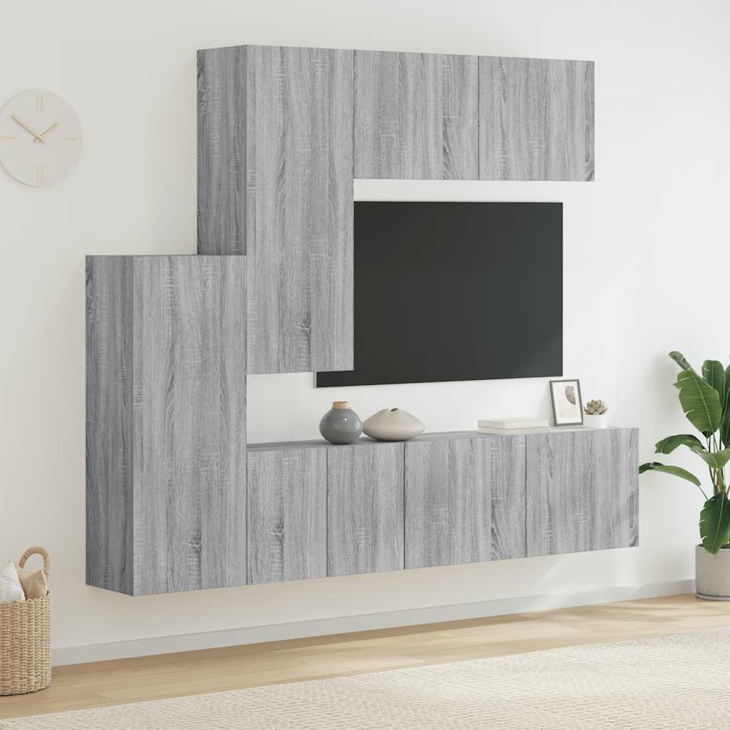 5 Pcs móveis de parede p/ TV derivados de madeira cinza sonoma