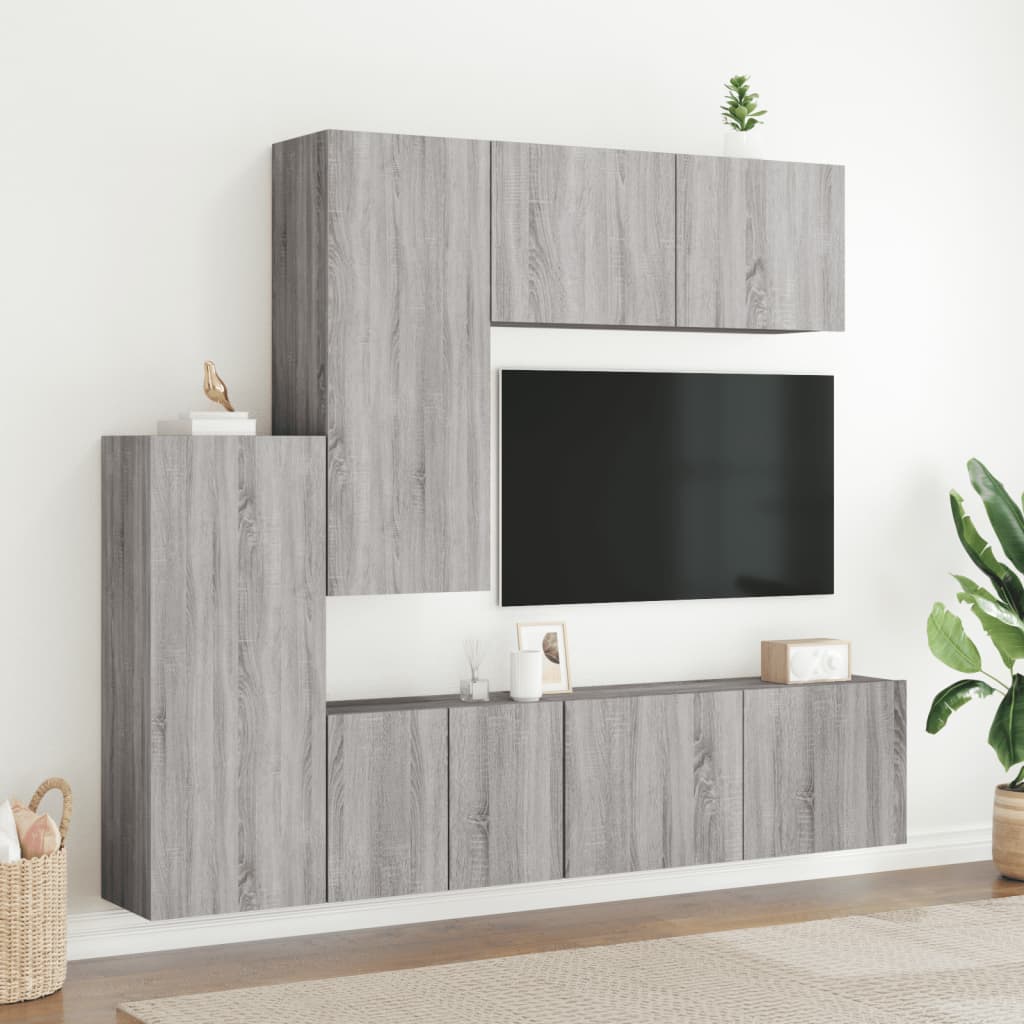 5 Pcs móveis de parede p/ TV derivados de madeira cinza sonoma