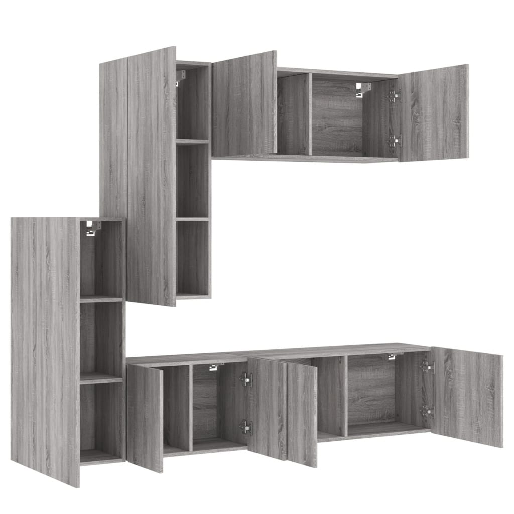 5 Pcs móveis de parede p/ TV derivados de madeira cinza sonoma