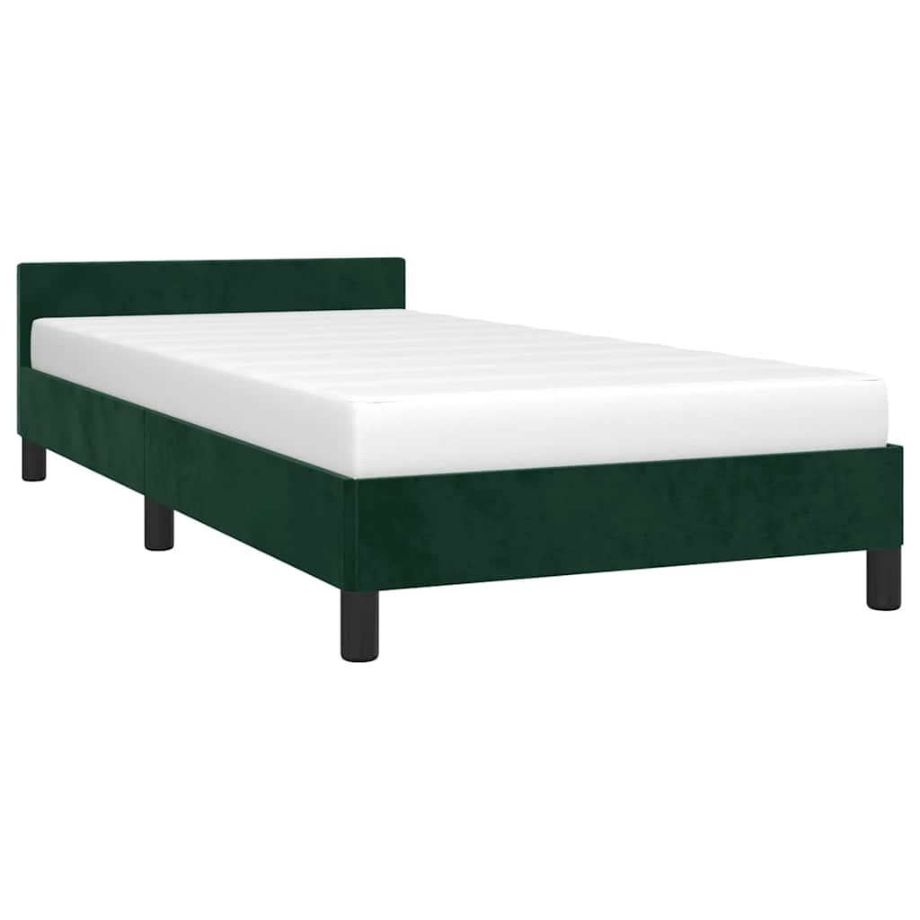 Estrutura de cama sem colchão 80x200 cm veludo verde-escuro