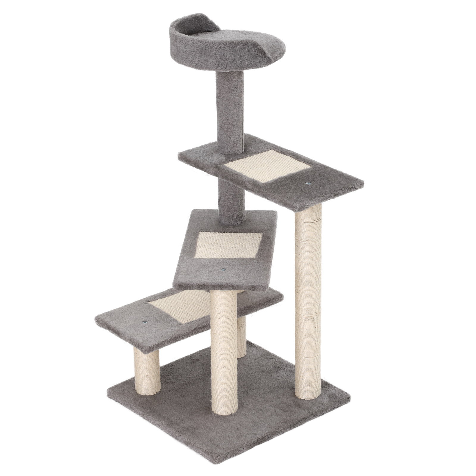 Arranhador 3 plataformas para arranhar 48x48x99.5 cm de madeira coberta de pelucía sisal