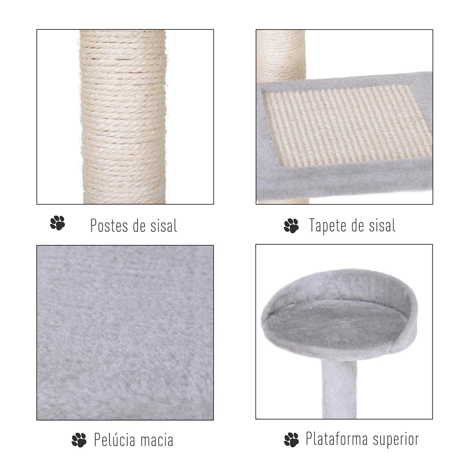 Arranhador 3 plataformas para arranhar 48x48x99.5 cm de madeira coberta de pelucía sisal