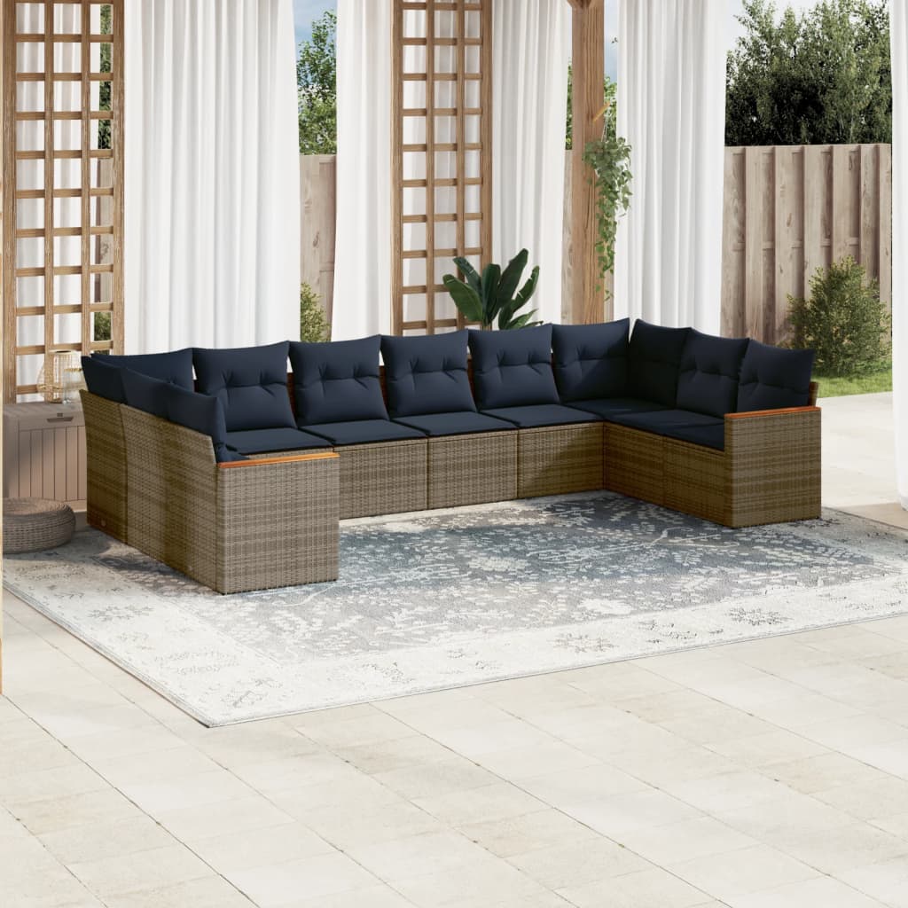 Conjunto de sofá de jardim com 10 peças e almofadas em rattan sintético cinza