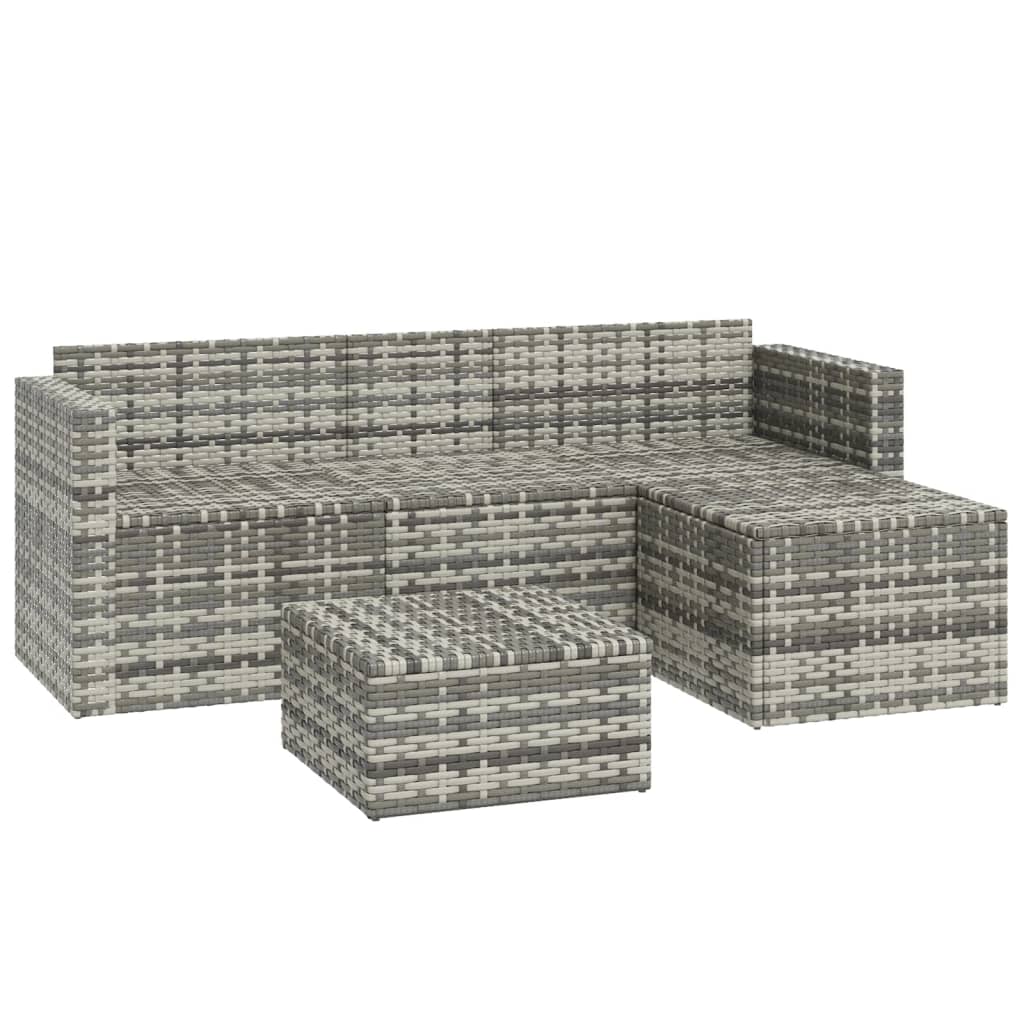 3 Pcs conjunto lounge de jardim c/ almofadões vime PE cinzento
