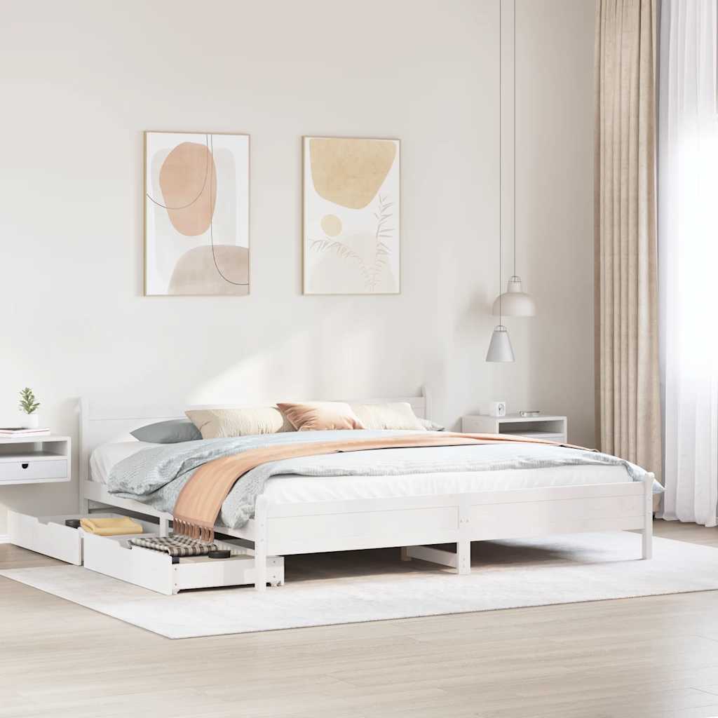 Cama sem colchão 200x200 cm madeira de pinho maciça branco