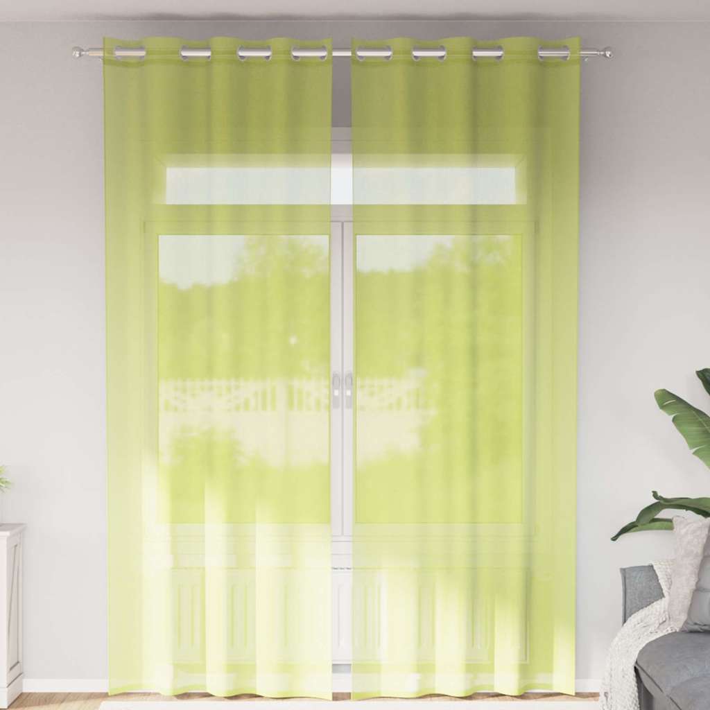 Cortinas de voile com ilhós 2 pcs verde-maçã 140x300 cm