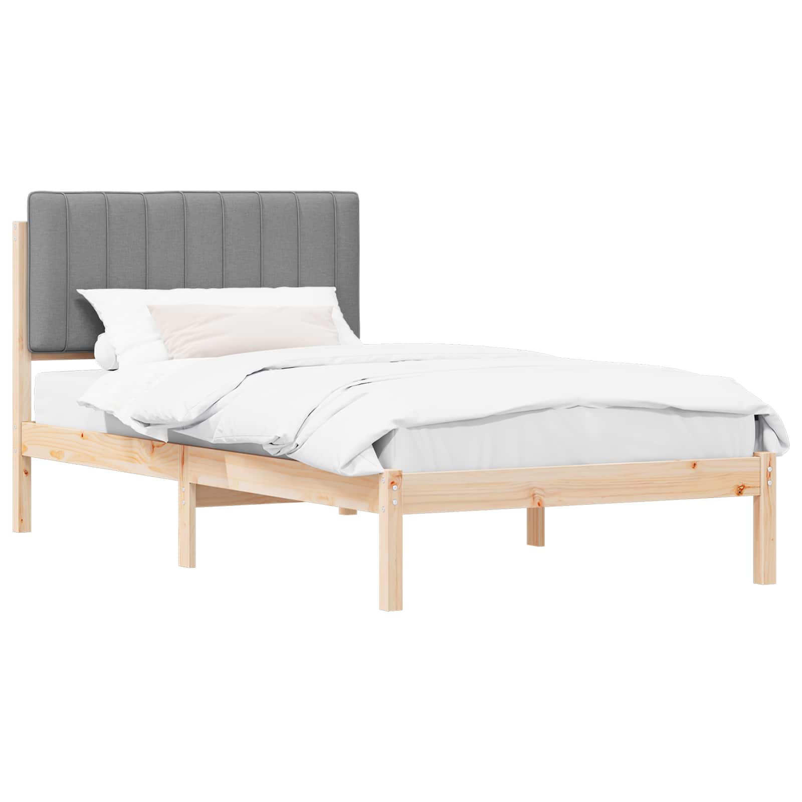 Estrutura de cama com cabeceira estofada cinzento-claro