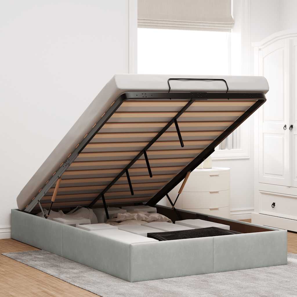 Otomano bed frame no colchão cinzento claro 120x200 cm veludo