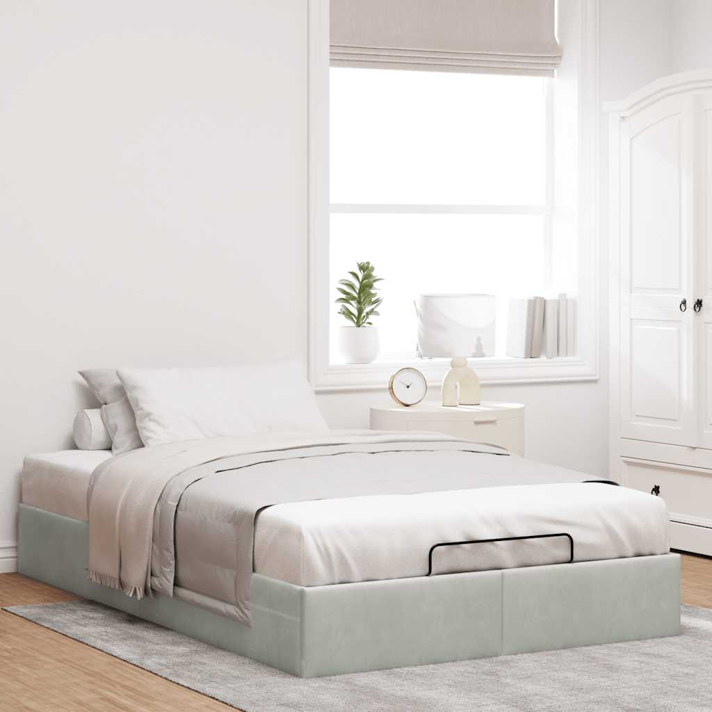 Otomano bed frame no colchão cinzento claro 120x200 cm veludo