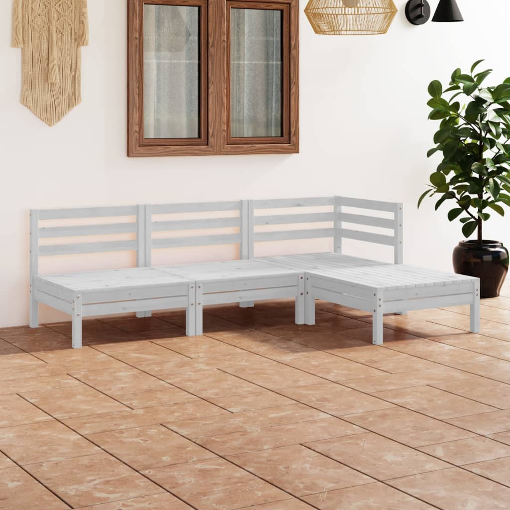 4 Pcs conjunto lounge de jardim pinho maciço branco