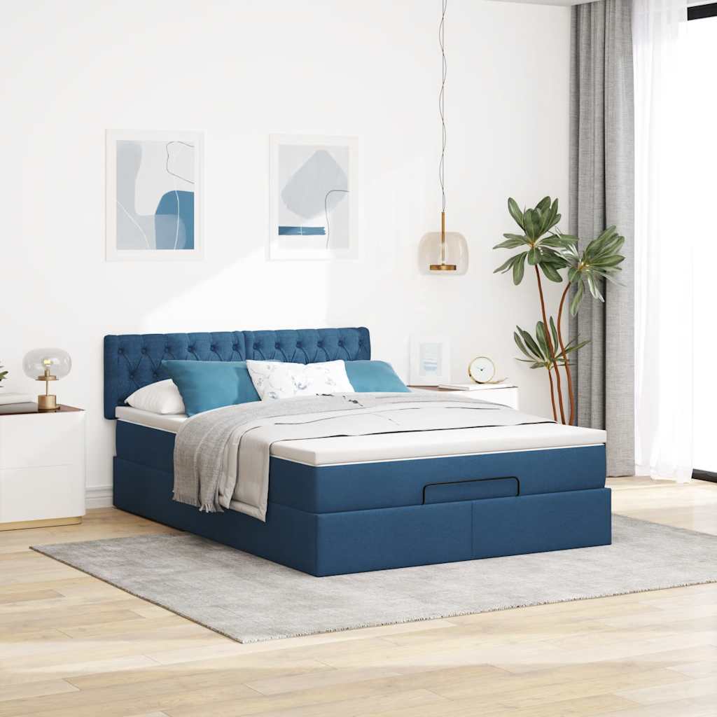 Cama otomana com colchão 140x190 cm tecido azul