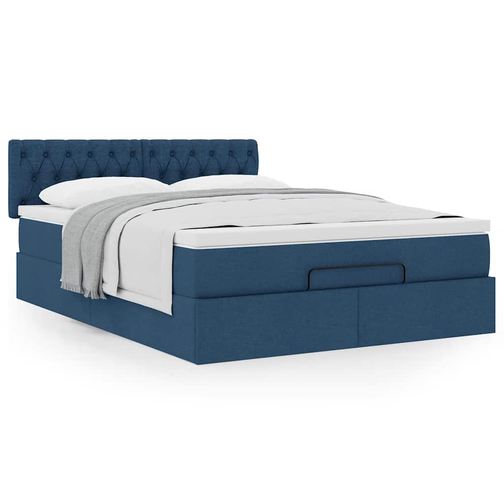 Cama otomana com colchão 140x190 cm tecido azul