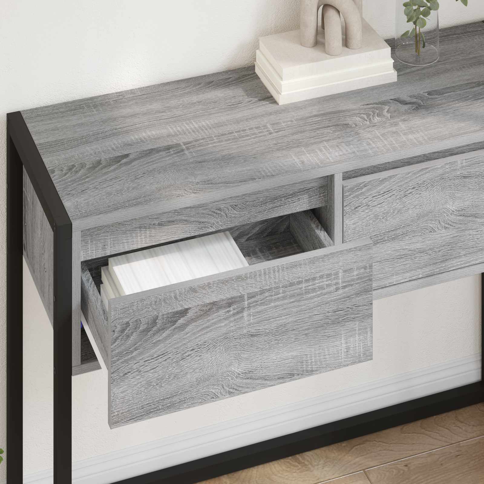Mesa de apoio cinza sonoma 100 x 36 x 75 cm