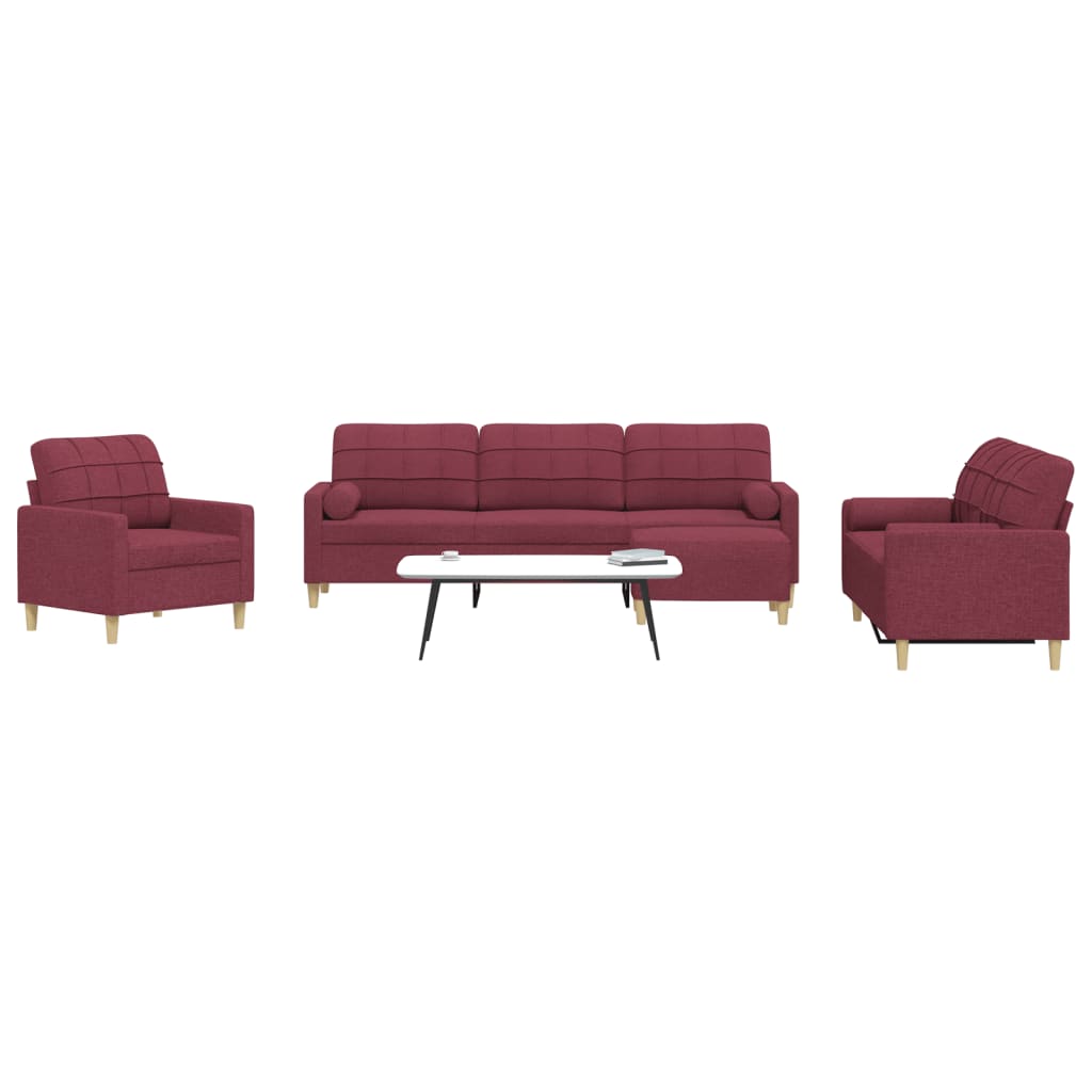 4Pcs conjunto sofás c/almofadões/apoio pés tecido vermelhotinto