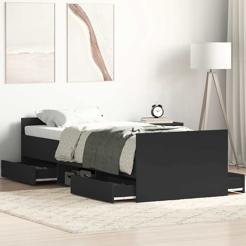 Estrutura de cama c/ painéis cabeceira e pés 100x200 cm preto