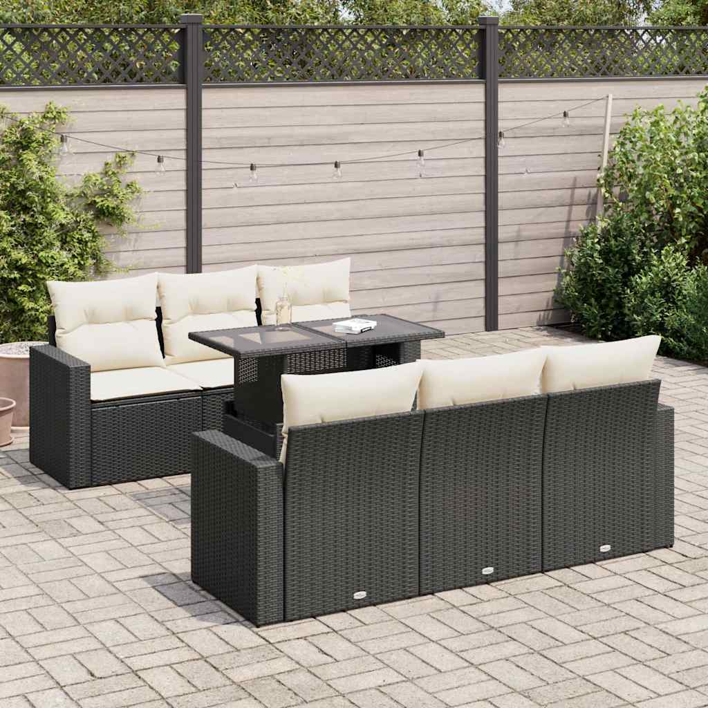 7 Pcs conjunto de sofás p/ jardim c/ almofadões vime PE preto