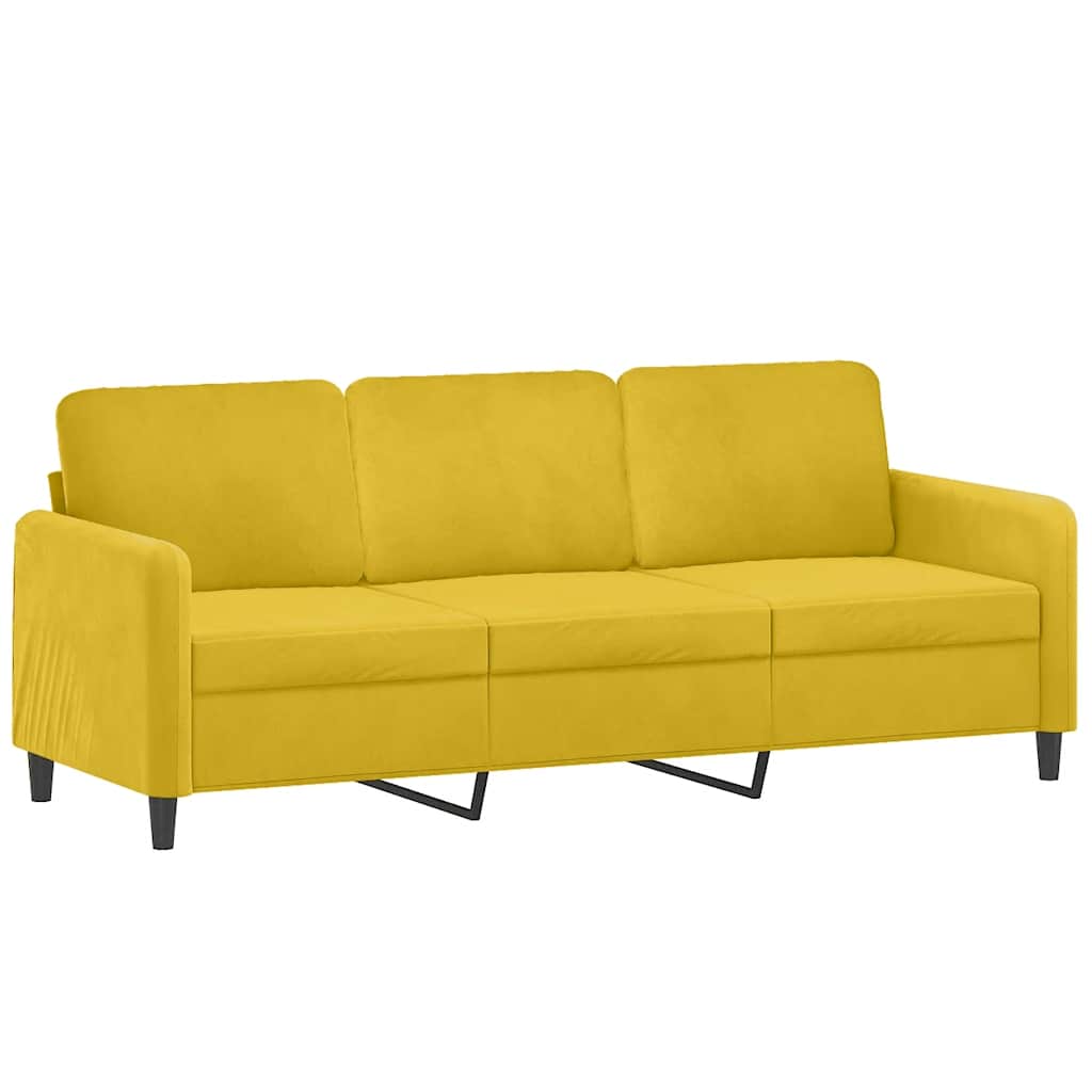 Sofá 3 lugares c/ almofadas decorativas 180 cm veludo amarelo