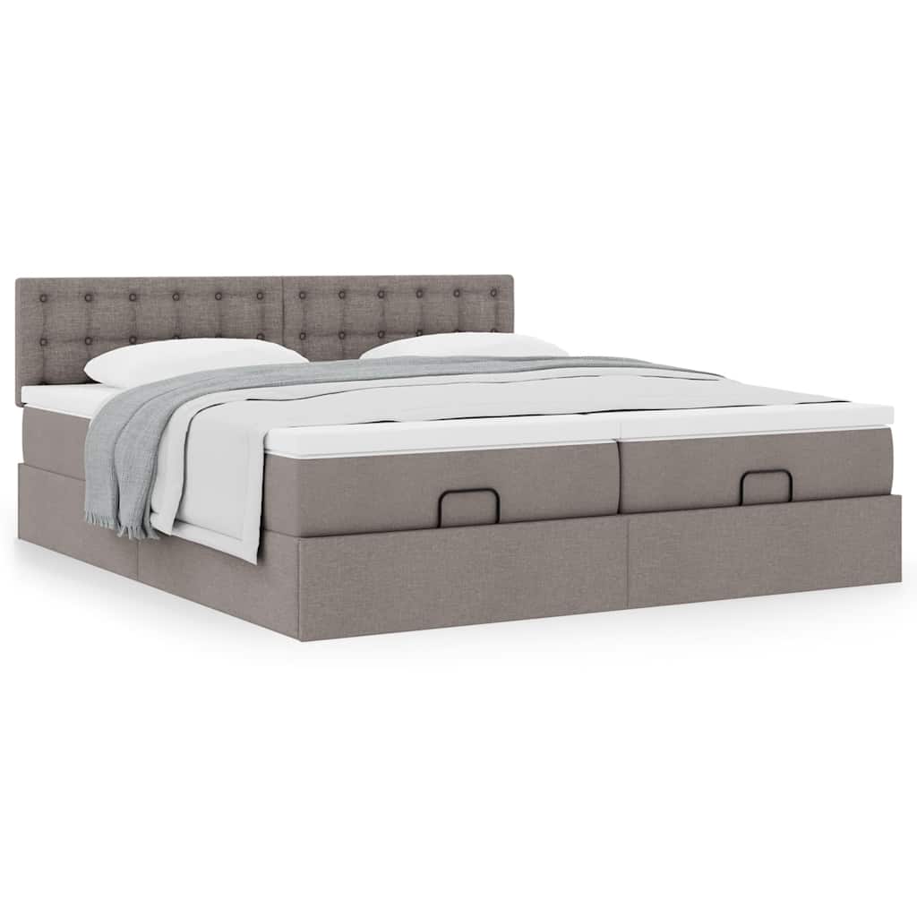 Estrutura de cama otomana com colchões tecido cinzento