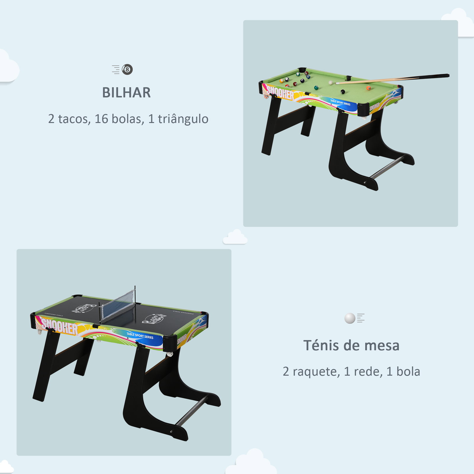 Mesa de jogos dobrável 4 em 1 matraquilhos hóquei de mesa bilhar pingue-pongue e acessórios incluídos 86,5x43,5x64 cm multicor