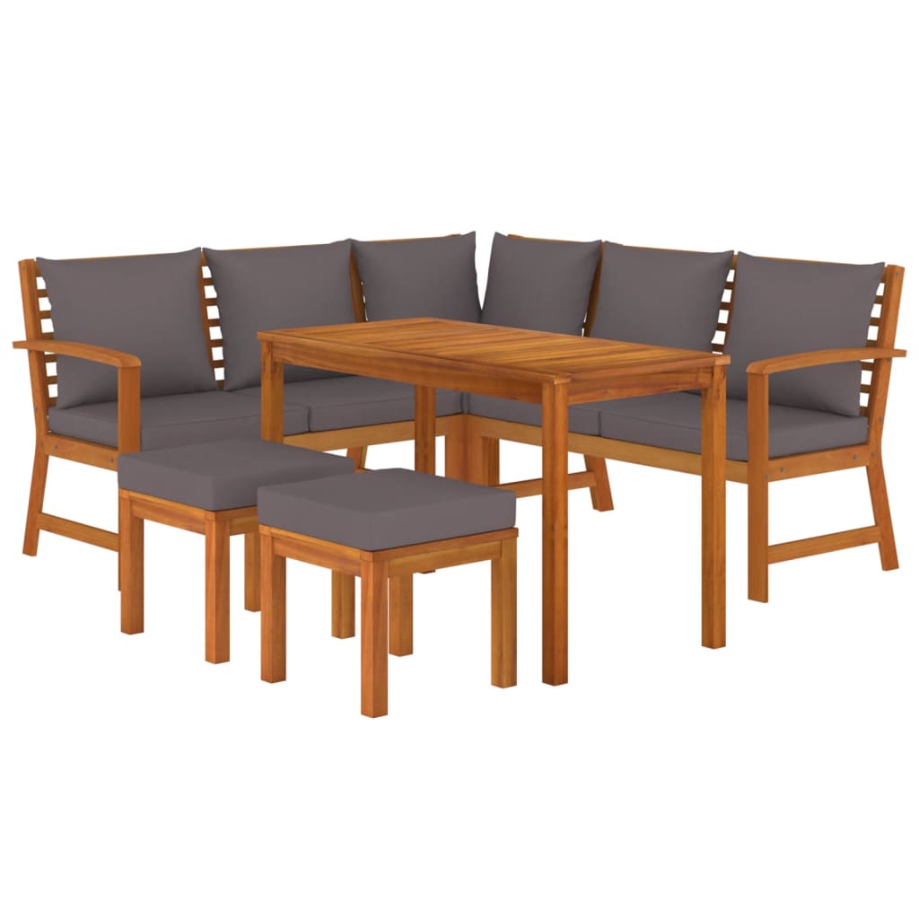 6 Pcs conjunto de jantar p/ jardim c/ almofadões acácia maciça