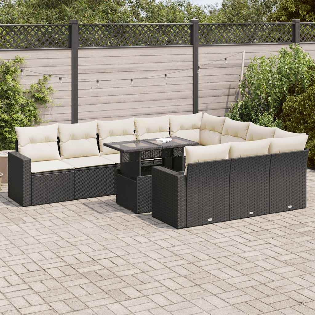 11 Pcs conjunto sofás de jardim c/ almofadões vime PE preto