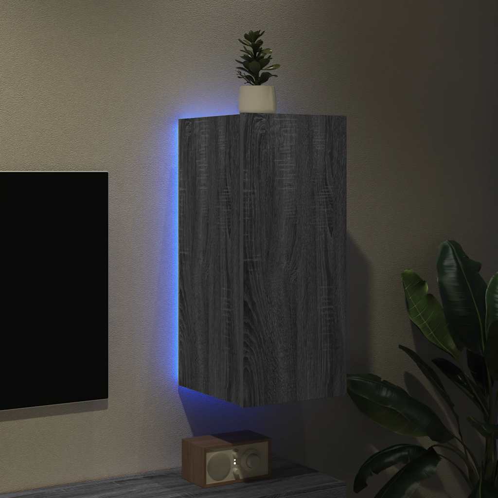 Móvel de parede p/ TV c/ luzes LED 30,5x35x70cm cinzento sonoma
