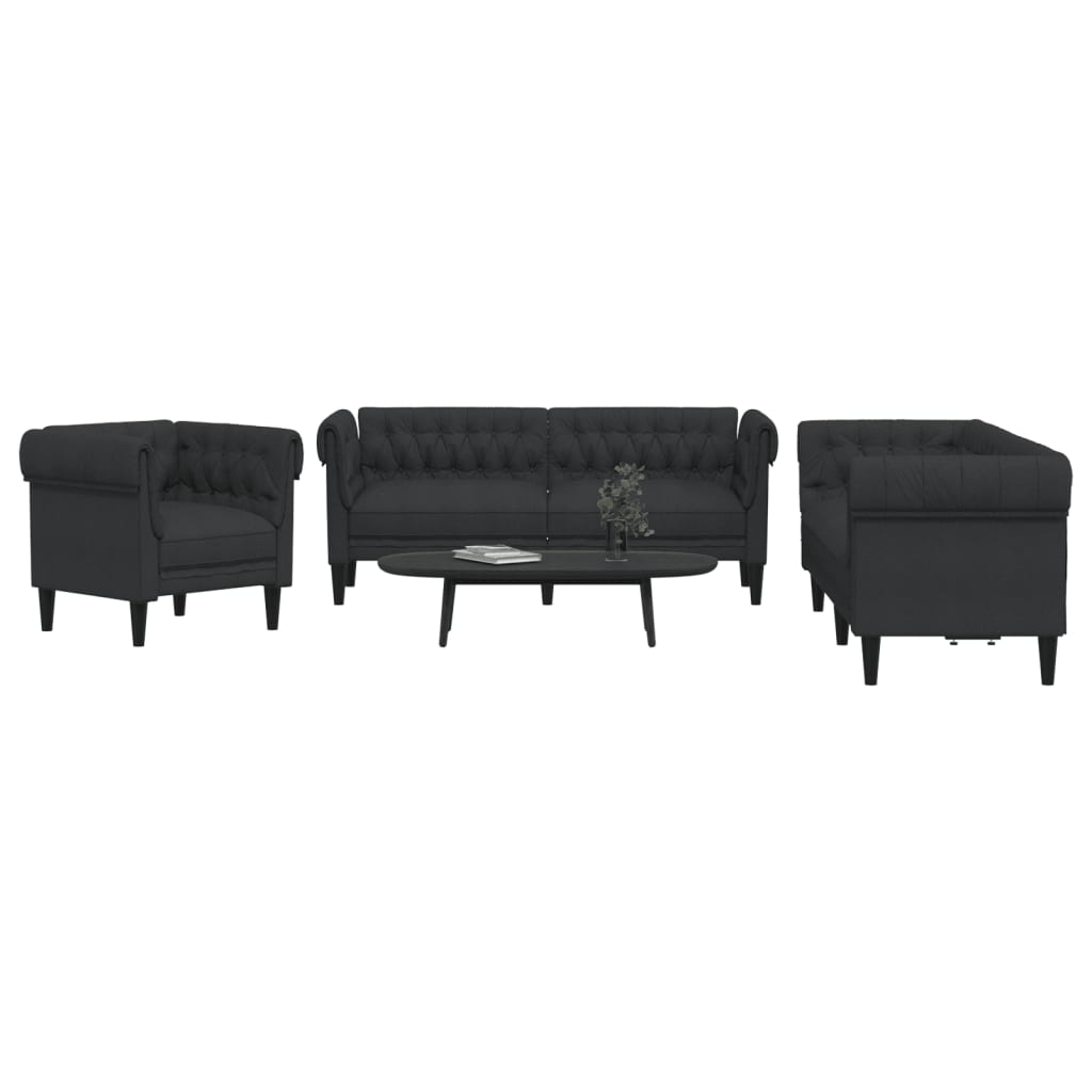 3 Pcs conjunto de sofás tecido preto