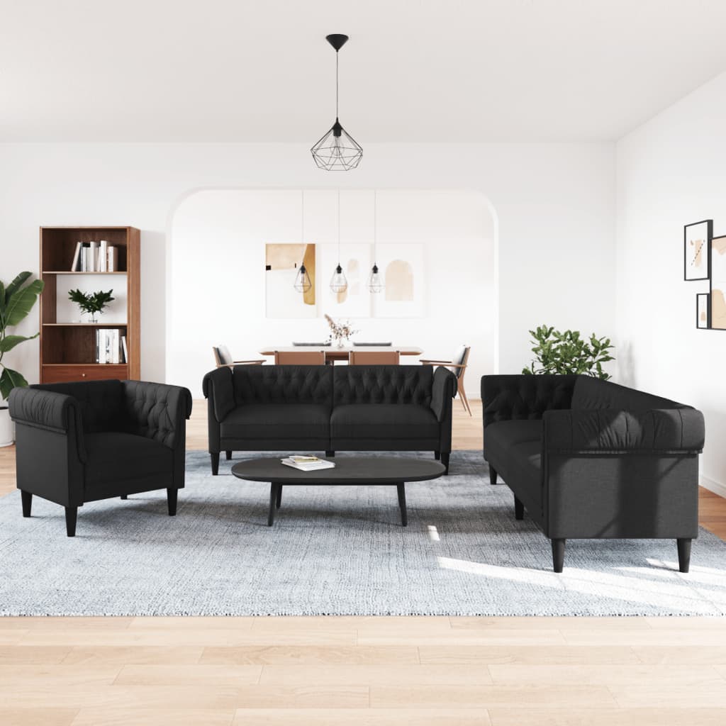3 Pcs conjunto de sofás tecido preto